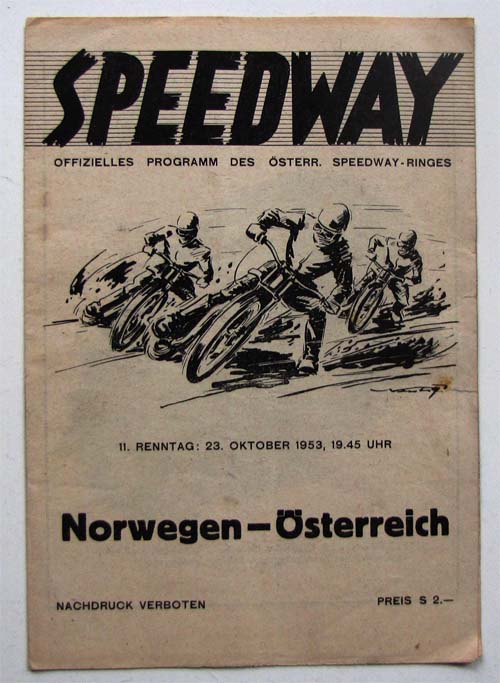 Programmheft Speedway Länderkampf Österreich - Norwegen am 23.10.1953 in Wien-Favoriten