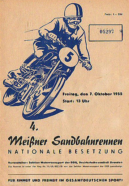 Programmheft vom 4. Meißner Sandbahnrennen am 7. Oktober 1955