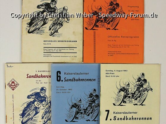 Fünf Rennprogramme von Kaiserslauterer Sandbahnrennen von 1958 bis 1963