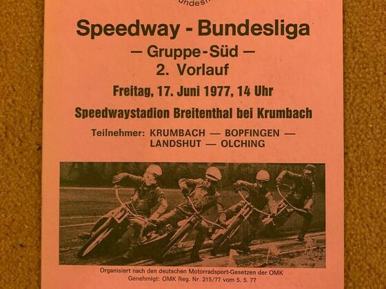 Programmheft Speedway Bundesliga Gruppe Süd am 17.6.1977 in Krumbach
