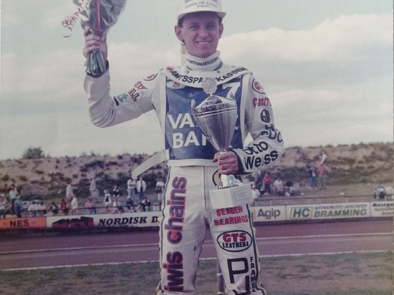 Autogrammfoto von Jan O. Pedersen, Speedway- Weltmeister 1991, Dänemark DK