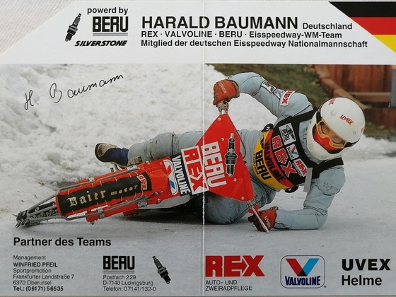Autogrammfoto von Harald Baumann Eisspeedway BRD Deutschland