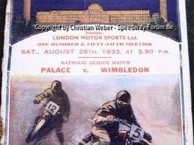 Crystal Palace London Speedway Programm vom 26. August 1933