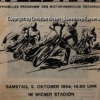 Programmheft Speedway Test Match England gegen Kontinent 1954 in Wien