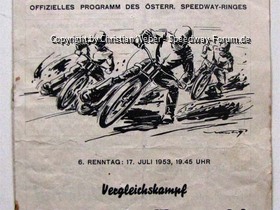 Programmheft Speedway Länderkampf Österreich gegen Dänemark 1953 in Wien