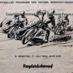 Programmheft Speedway Länderkampf Österreich gegen Dänemark 1953 in Wien